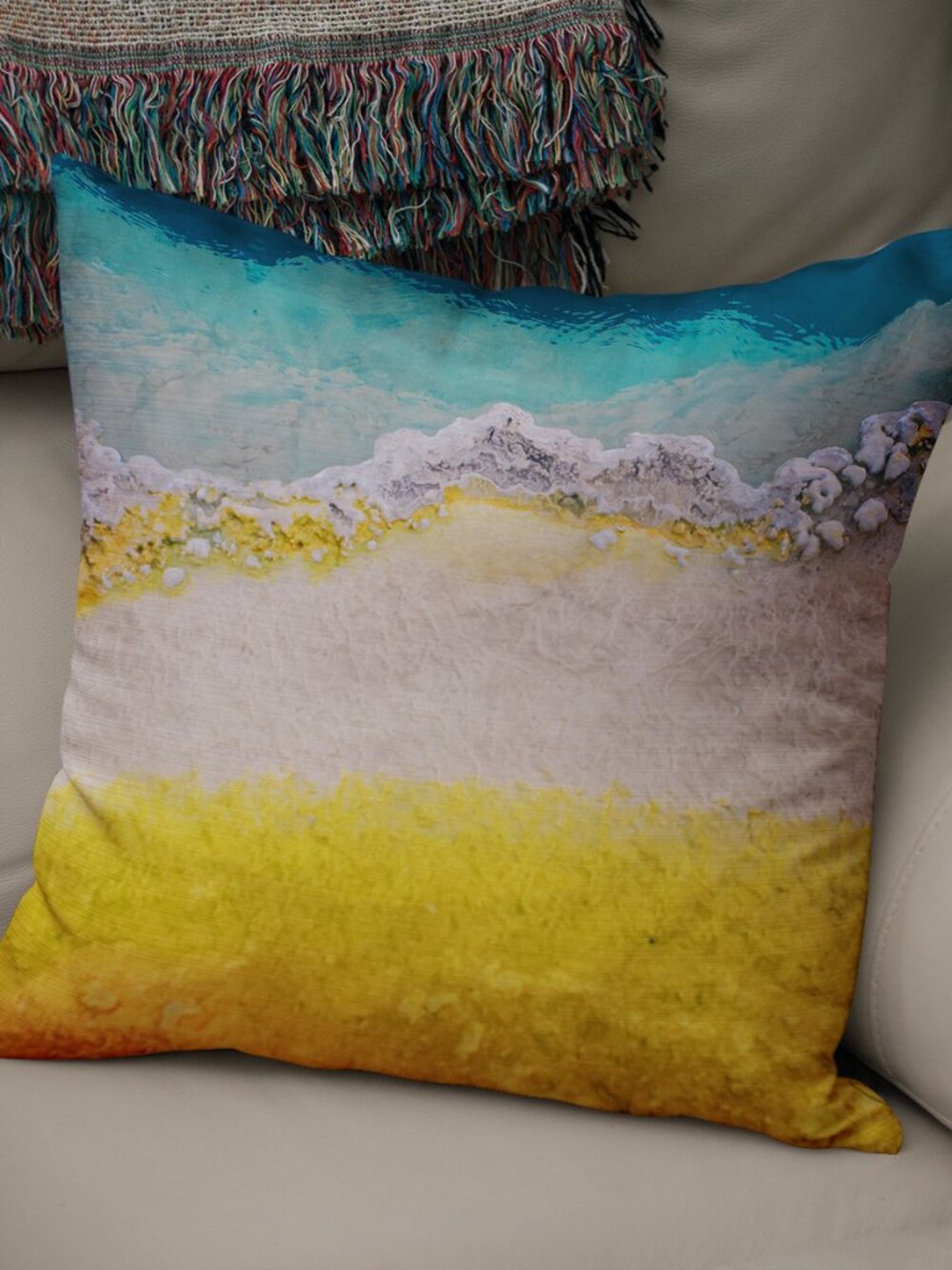 Colorful Throw Pillow - Beach, Geyser, Yellowstone 14x14